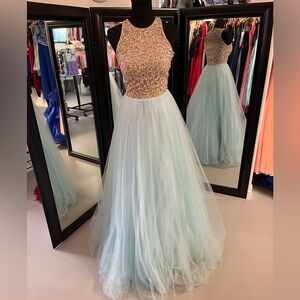 Glamour Prom Dress in Light Blue and Gold